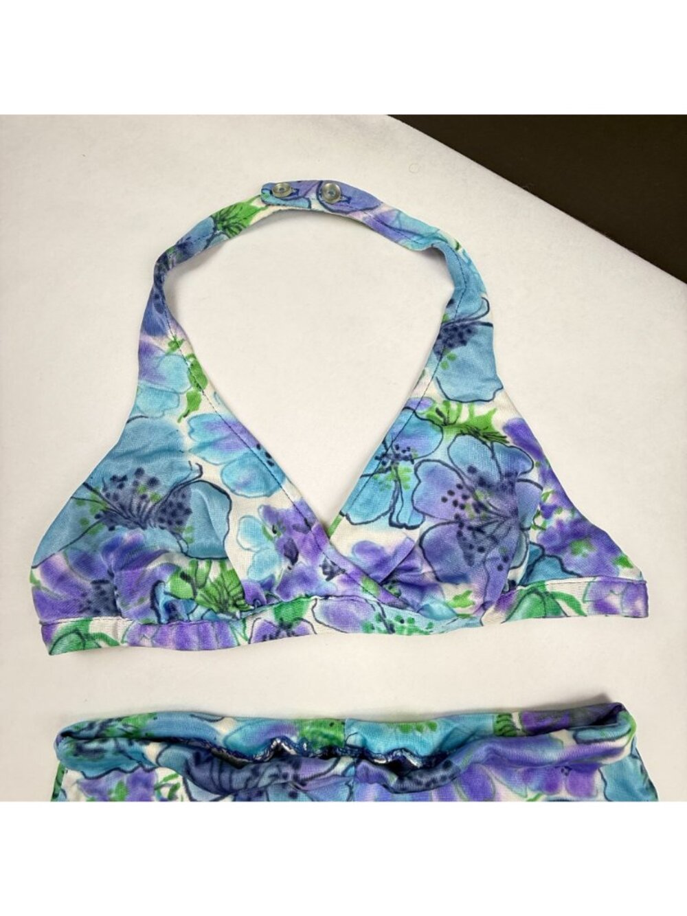 Vintage Sirena Blue Purple Floral 2pc Bathing Suit Size 10 Needs Repairing As-Is - Picture 2 of 13